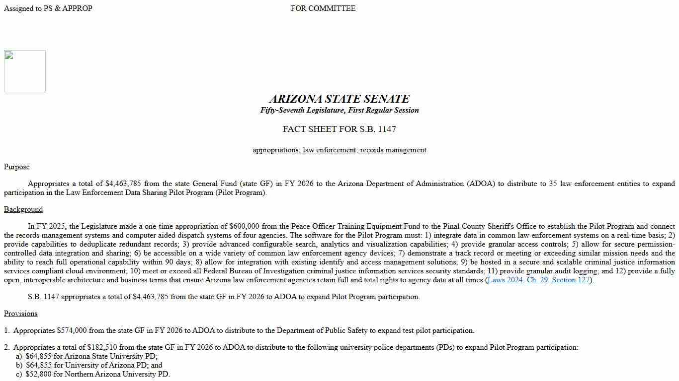 SB1147 - 571R - Senate Fact Sheet