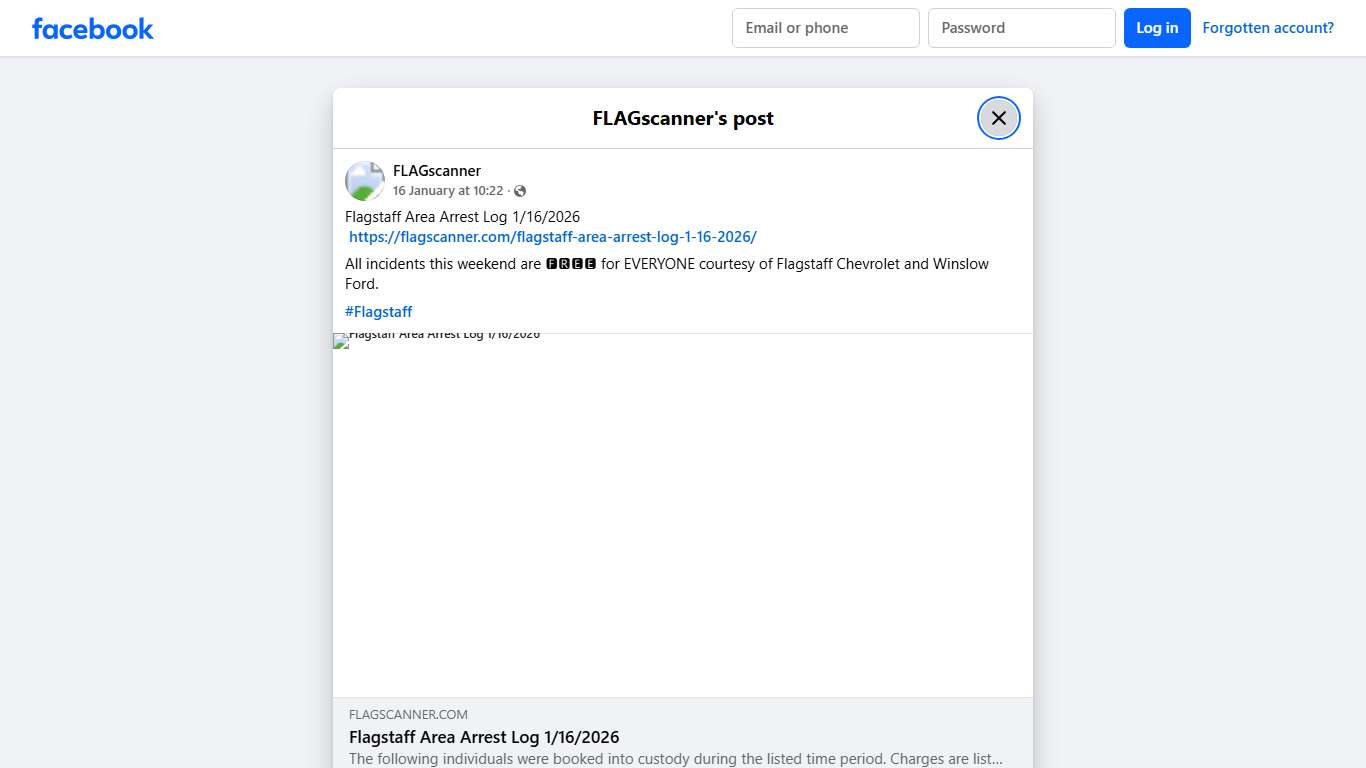 FLAGscanner - Flagstaff Area Arrest Log 1/16/2026... Facebook